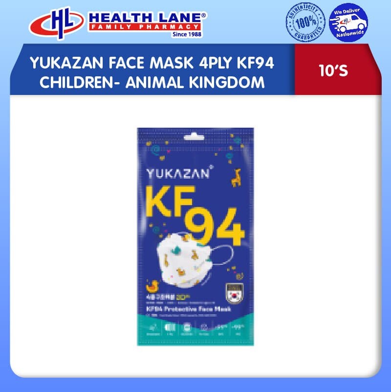 YUKAZAN PROTECTIVE DISPOSABLE FACE MASK 4PLY KF94 CHILDREN- ANIMAL KINGDOM (10'S)